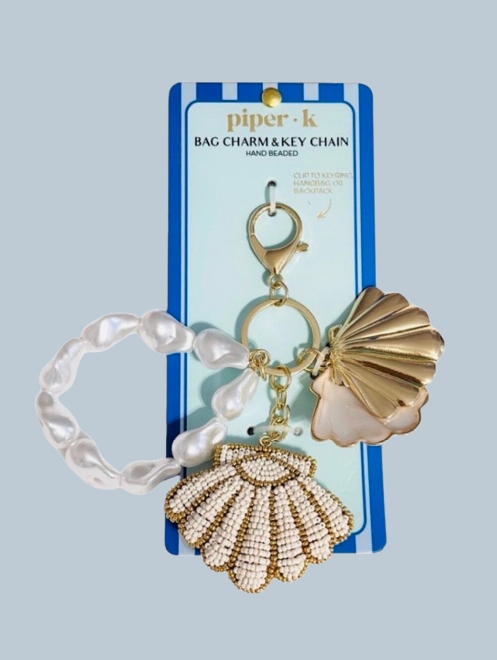 ✨️▪️Piper·k ▪️Gold & Pearl Seashell Bag Charm Or Key Chain